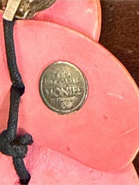 Monies Coral Pink Round Logo Accent Earrings